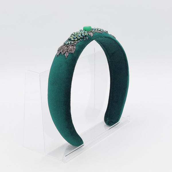Dark Green Naazbanoo Hairband with Green Stone