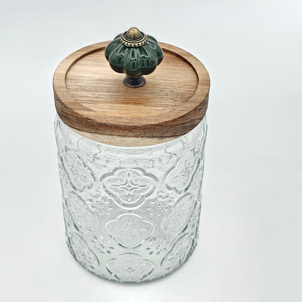Vintage Glass Canister with wooden lid