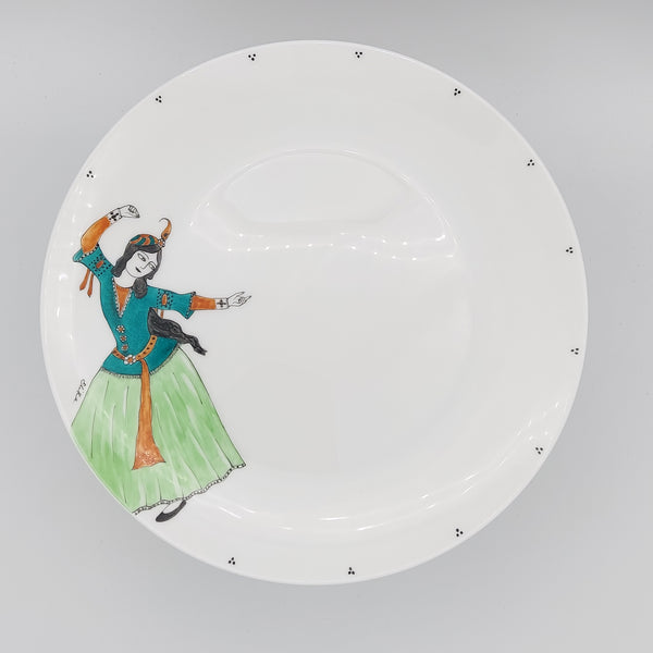 Hand Painted Ghajar Dance Dish with Stand