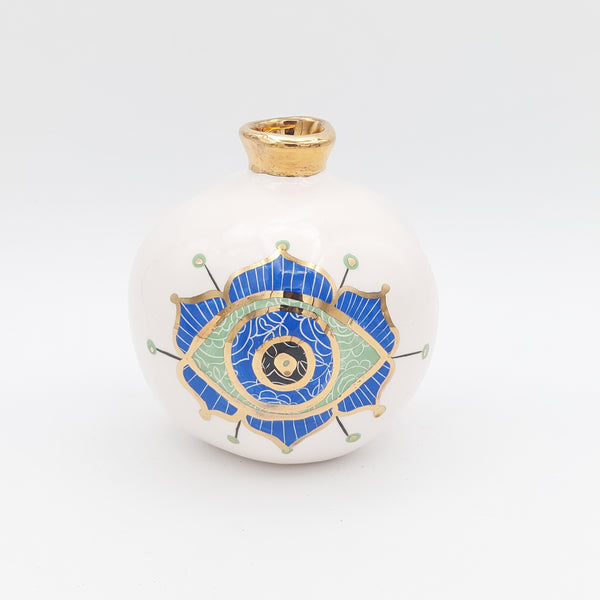 Evil Eye Decorative Ceramic Pomegranate with Gold luster