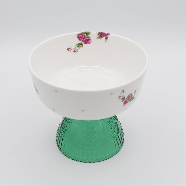 Golesorkhi Bowl with Green Glass Stand and Gold Touches