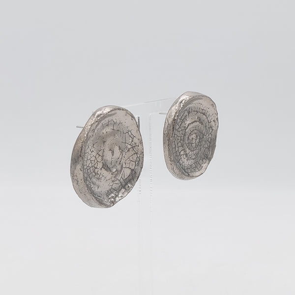 Silver Spiral Round Ceramic Earrings