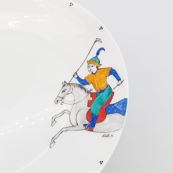 Hand Painted Chogan Serving Plate with Amber Glass Stand