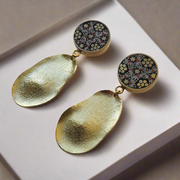 Adorn-Khatam Brass-Gold Finish Earring