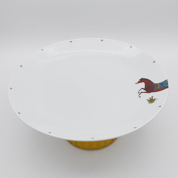 Torkaman Horses Round Plate with Amber Glass Stand