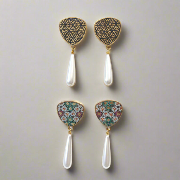 (Ille) Knob Pearl-Khatam Brass Pearl Earring