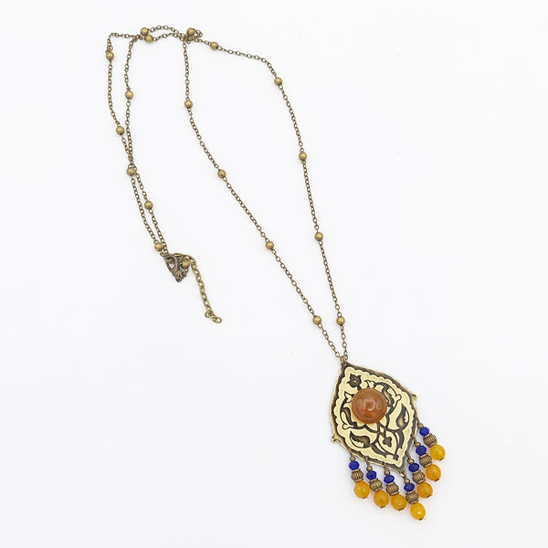 Persian Motif Brass Long Necklace