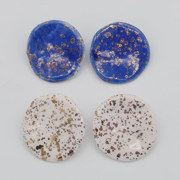 Gold-Speckled Round Ceramic Earrings