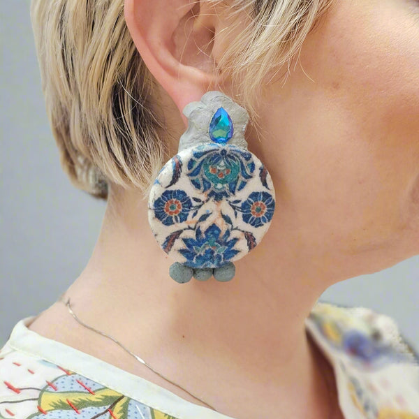 Persian Blue Paper Mache Earrings