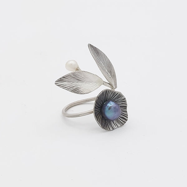 Pearl Blossom Silver Ring