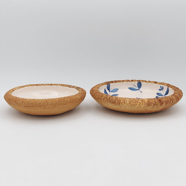 Blue Leaves Ceramic & Wood Plate