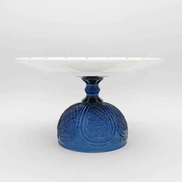 Hand Painted Horse Serving Dish & Blue Glass Stand