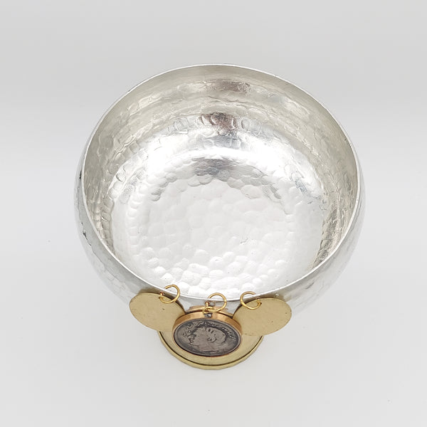 Copper Bowl with Brass Stand & Pahlavi Coin