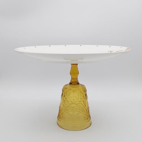 Hand Painted Chogan Serving Plate with Amber Glass Stand