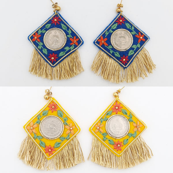 Hand Embroidery Earring with Pahlavi Coin