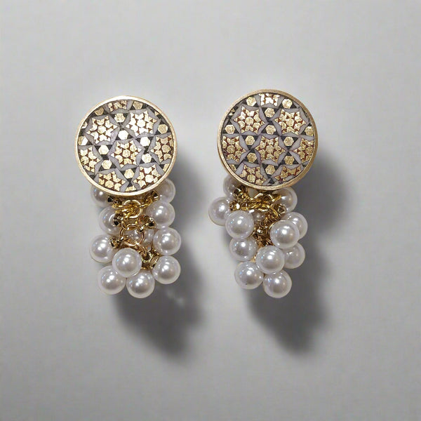 Khoosheh Pearl-Khatam Brass Earring