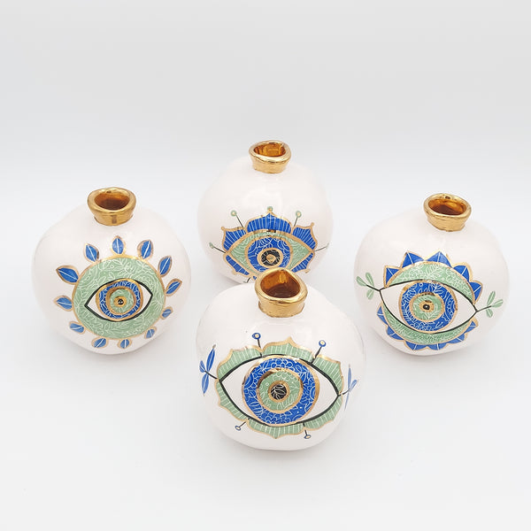 Evil Eye Decorative Ceramic Pomegranate with Gold luster