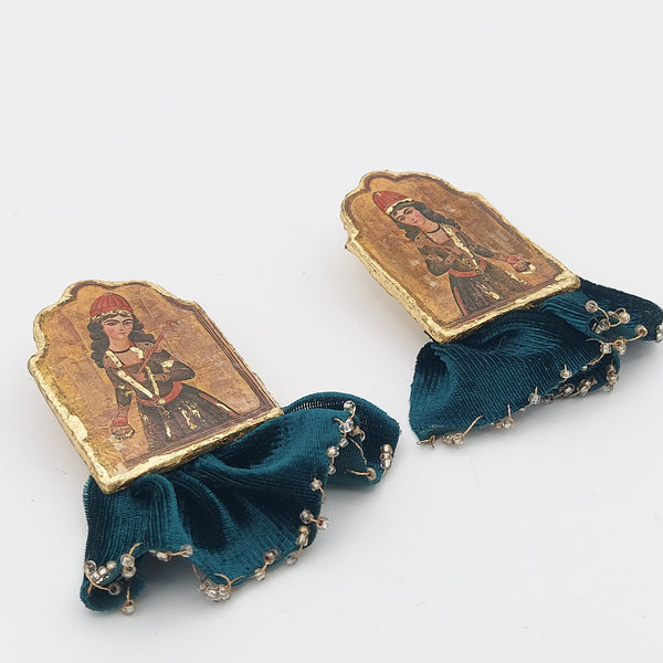 Qajar Lady Paper Mache Earring with Velvet Fabric