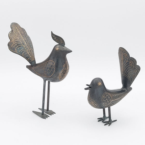Hand Crafted Decorative Iron Birds with Silver inlay