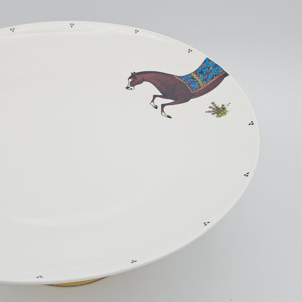 Torkaman Horses Round Plate with Amber Glass Stand