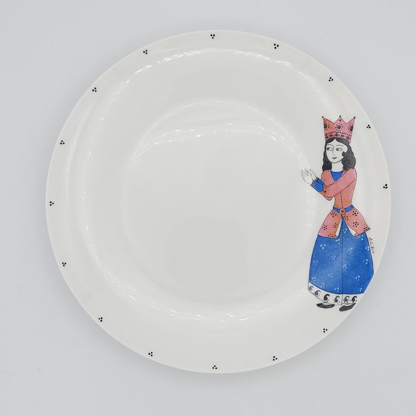 Qajar Pink Lady Round Plate with Blue Glass Stand