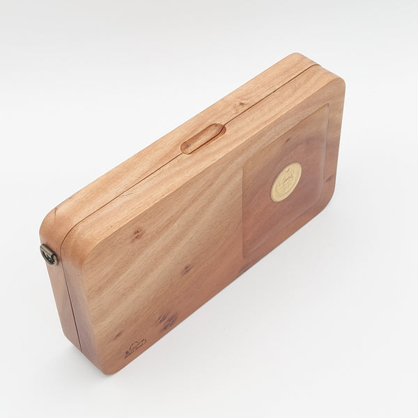 Khorshid Wooden Clutch with Pahlavi Coin