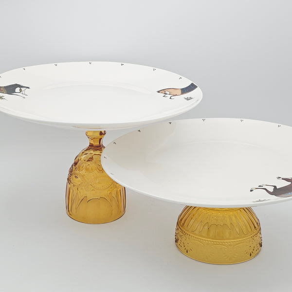 Torkaman Horses Round Plate with Amber Glass Stand