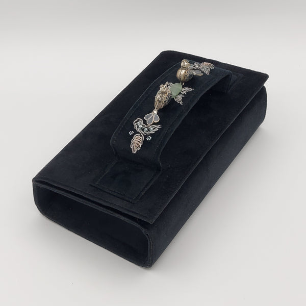 Black Amood Clutch with Aquamarine (Bird & Flower)