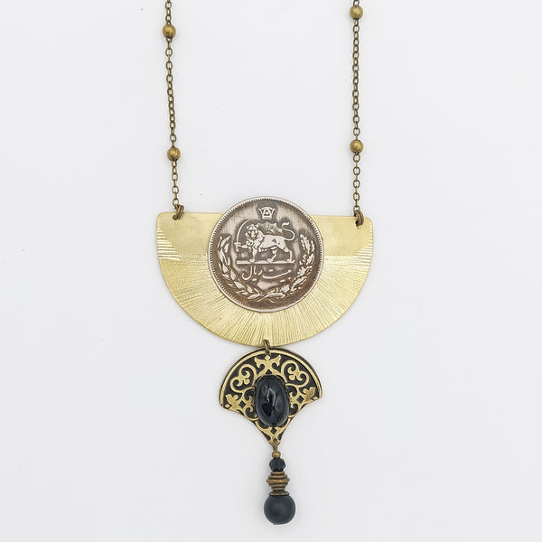 Pahlavi Coin Brass Long Necklace