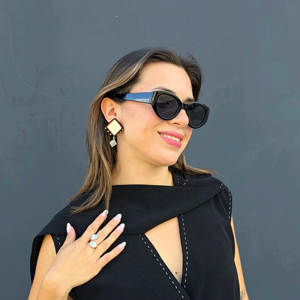 Diamond Mirror Earrings with Charm