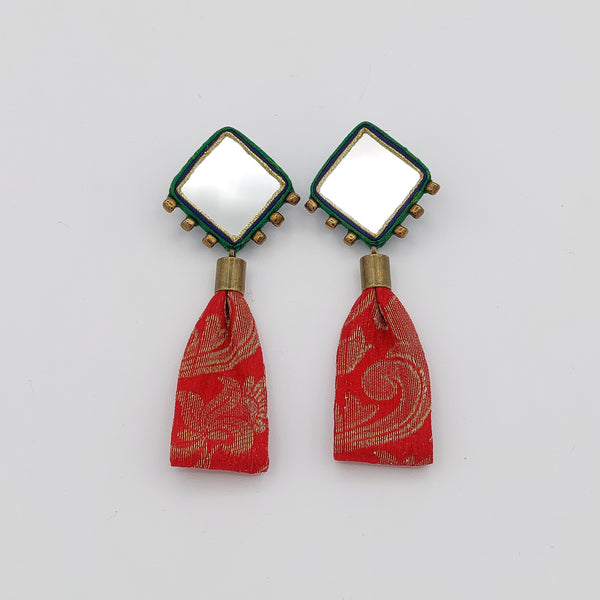Diamond Mirror Earrings with Fabric