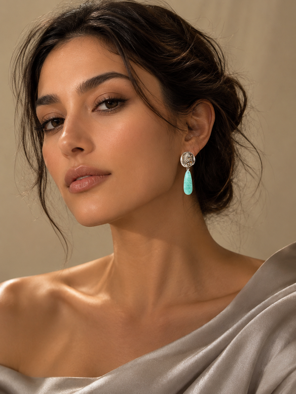Baharak Silver Earrings with Amazonite