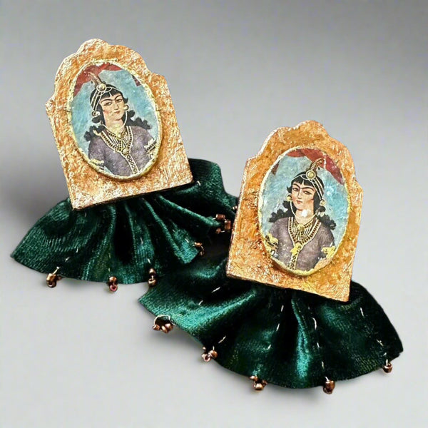 Qajar Lady Paper Mache Earring with Velvet Fabric