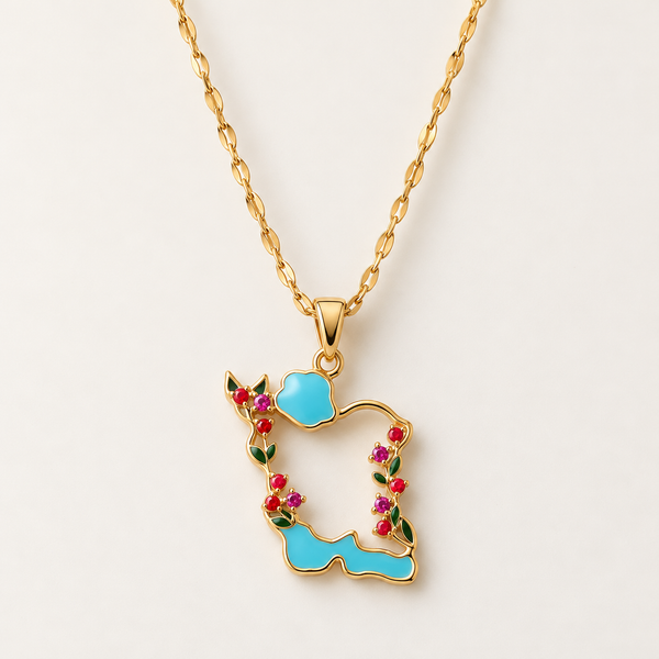 Floral Iran Map Necklace