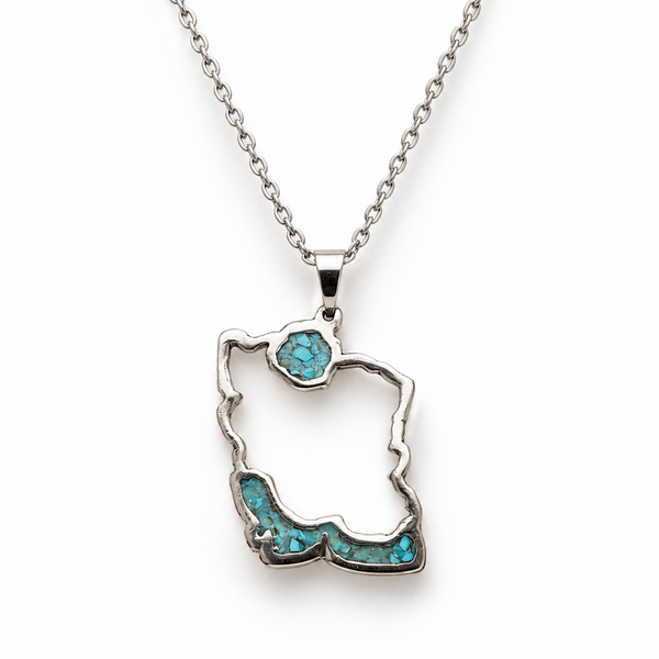 Iran Map Necklace with Crushed Turquoise