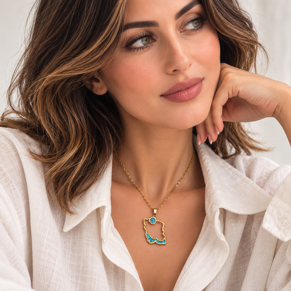 Iran Map Necklace with Crushed Turquoise