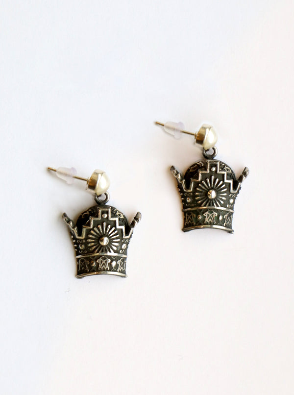 Taaj (Crown) Silver Earrings
