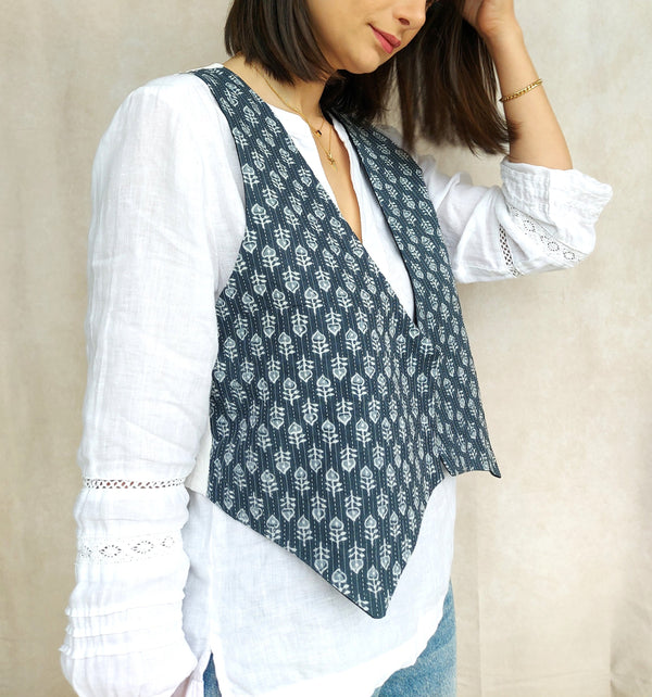 Termeh pattern linen vest