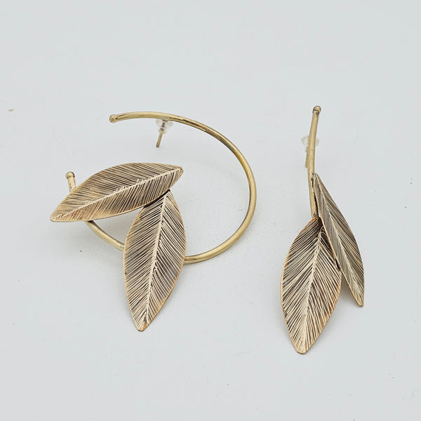 Asymmetrical Leaves Brass Earrings