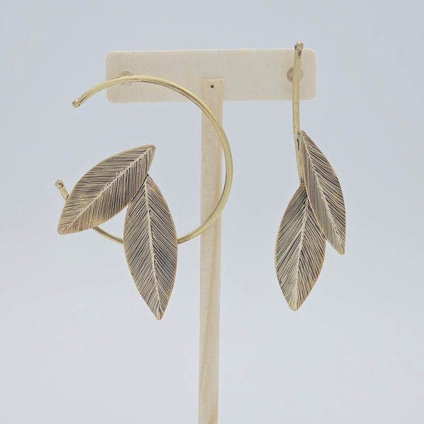 Asymmetrical Leaves Brass Earrings