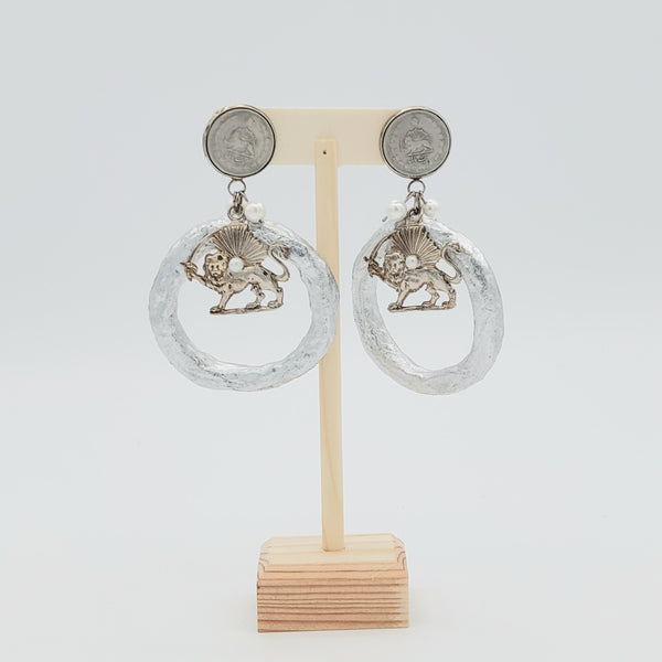 Shirokhorshid Papier-Mâché Earring with Pahlavi Coin