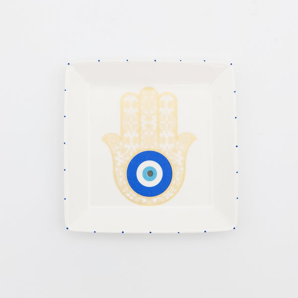 Hamsa Hand Square Jewelry Dish with Gold