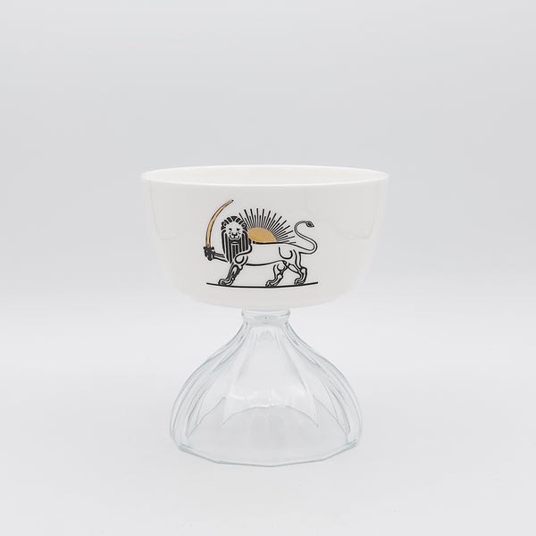 Small Shirokhorshid Bowl with Gold Touches & Clear Glass Stand