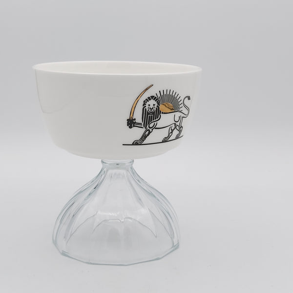 Small Shirokhorshid Bowl with Gold Touches & Clear Glass Stand