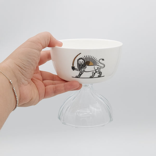 Small Shirokhorshid Bowl with Gold Touches & Clear Glass Stand