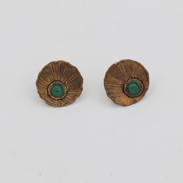 Bloom Brass Earrings with Green Agate