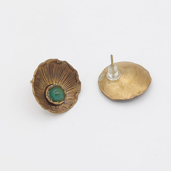 Bloom Brass Earrings with Green Agate