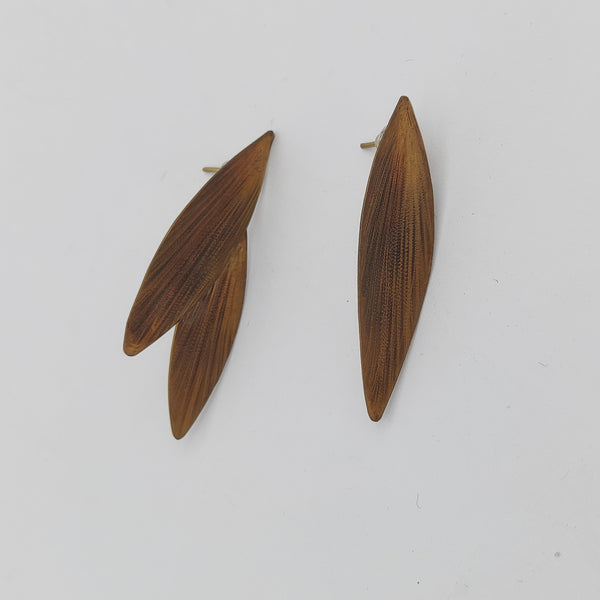Asymmetrical Golden Leave Brass Earrings