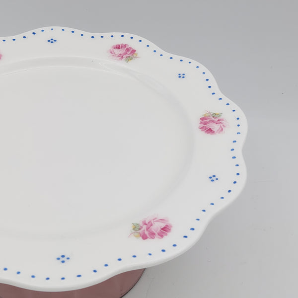 Wavy Rim Medium Rose Plate with Purple Glass Stand