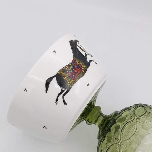 Torkaman Horse Deep Bowl with Olive Green Stand